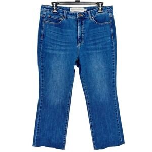 Soft Surroundings Blue Denim Cropped Straight Leg Jeans Raw Hem Size 14P